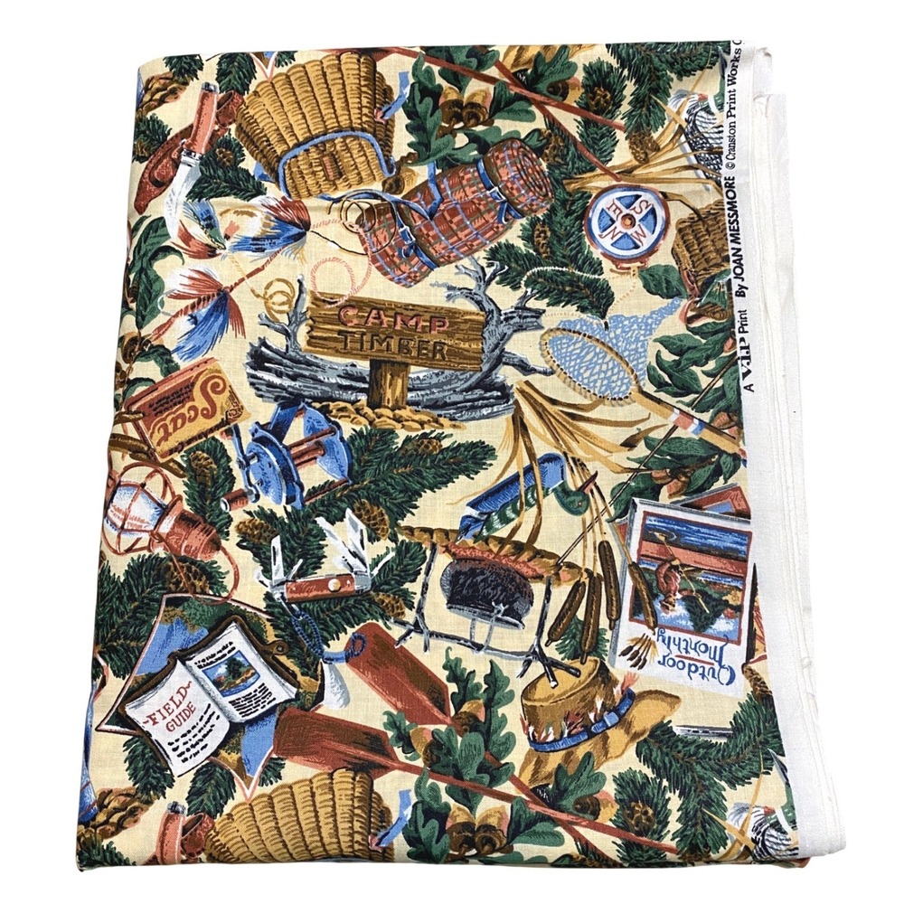 Vtg 90s Cranston Print Works Joan Messmore Camp Timber Cotton Fabric 43x102